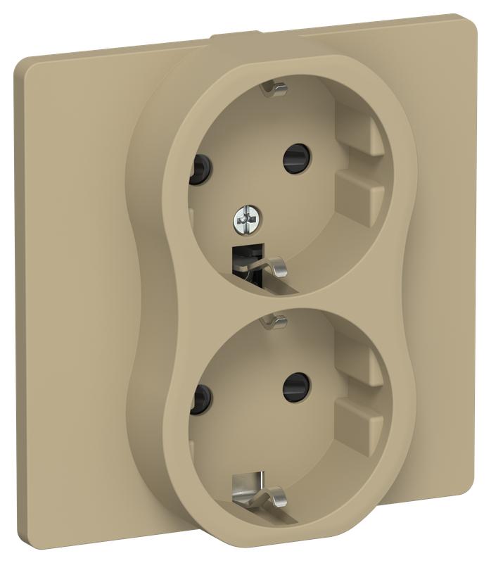 Розетка 2-м СП FLITE РСш12-1-К-ФлХ 16А с заземл. с защ. шторками безвинтовое крепление в сборе механизм хаки IEK FI-R24C-16-1-K59