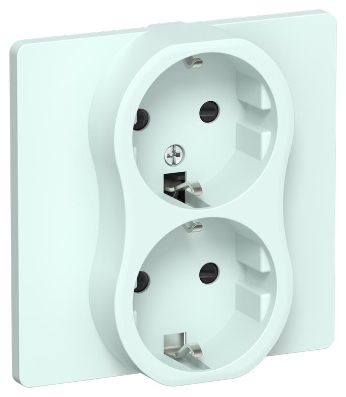 Розетка 2-м СП FLITE РСш12-1-К-ФлХЛ 16А с заземл. с защ. шторками безвинтовое крепление в сборе механизм холод. лед IEK FI-R24C-16-1-K94