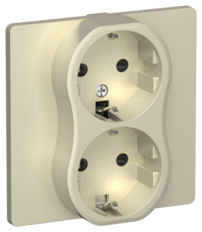 Розетка 2-м СП FLITE РСш12-1-К-ФлШ 16А с заземл. с защ. шторками безвинтовое крепление в сборе механизм шампань IEK FI-R24C-16-1-K37