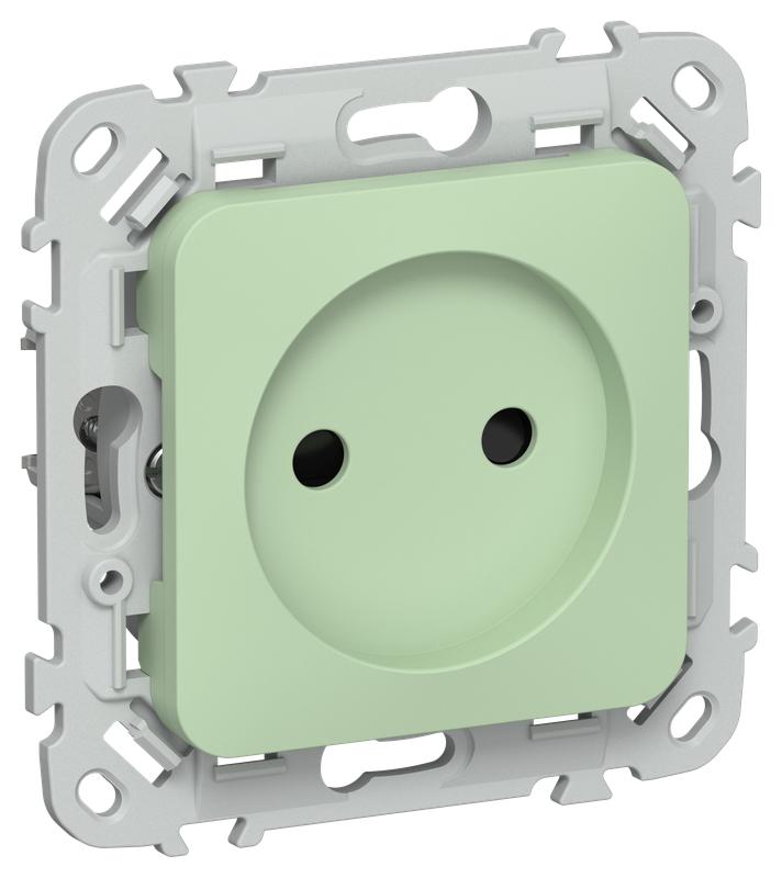 Розетка СП FLITE РСш01-1-ФлФ 10А без заземл. с защ. шторками безвинтовое крепление механизм фисташк. IEK FI-R13-10-1-K93
