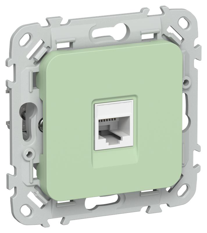 Розетка компьютерная СП FLITE РК5е-1-0-ФлФ RJ45 кат.5E UTP механизм фисташк. IEK FI-K12-1-K93