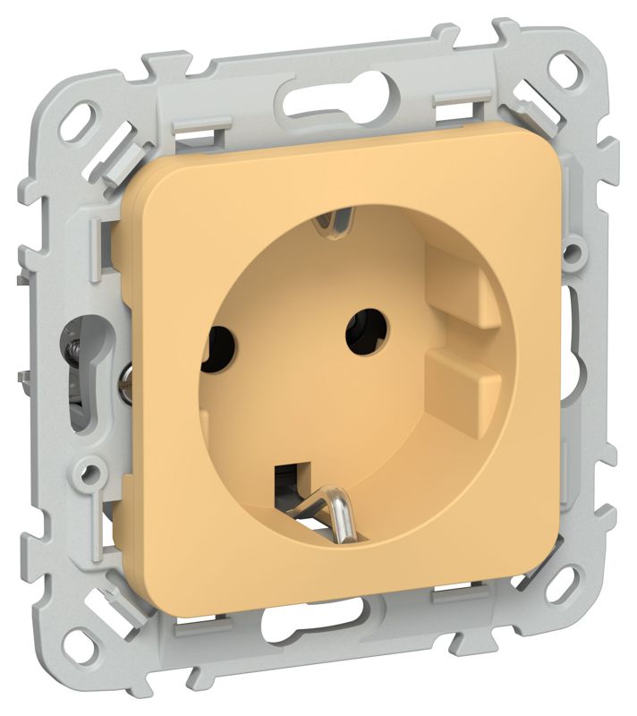 Розетка СП FLITE РС11-0-ФлЗ 16А с заземл. без защ. шторок механизм золотарник IEK FI-R11-16-K90