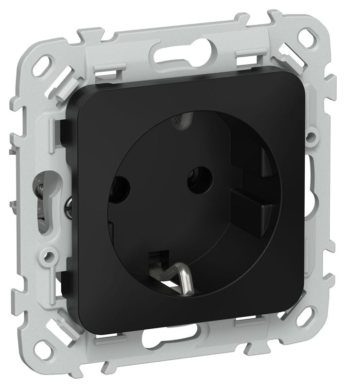 Розетка СП FLITE РС11-0-ФлЧ 16А с заземл. без защ. шторок механизм черн. IEK FI-R11-16-K02