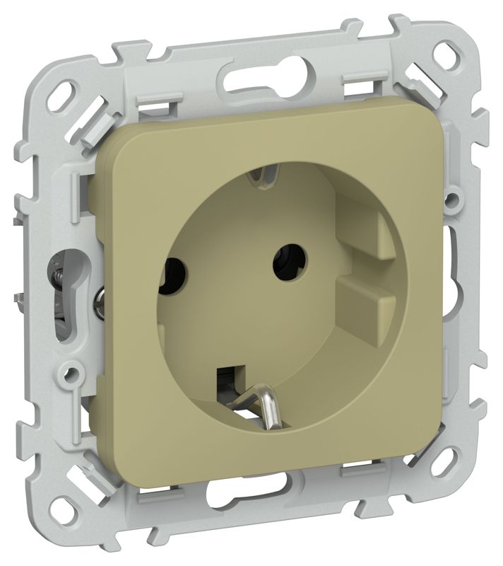 Розетка СП FLITE РС11-1-ФлО 16А с заземл. без защ. шторок безвинтовое крепление механизм олив. IEK FI-R11-16-1-K26