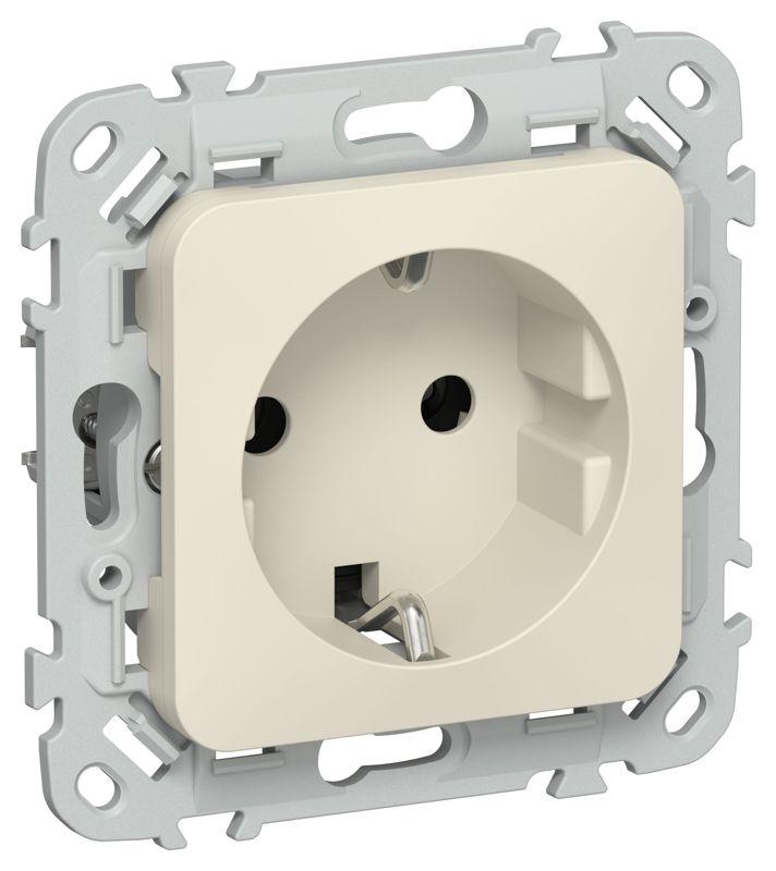 Розетка СП FLITE РС11-1-ФлСл 16А с заземл. без защ. шторок безвинтовое крепление механизм сливочный IEK FI-R11-16-1-K86