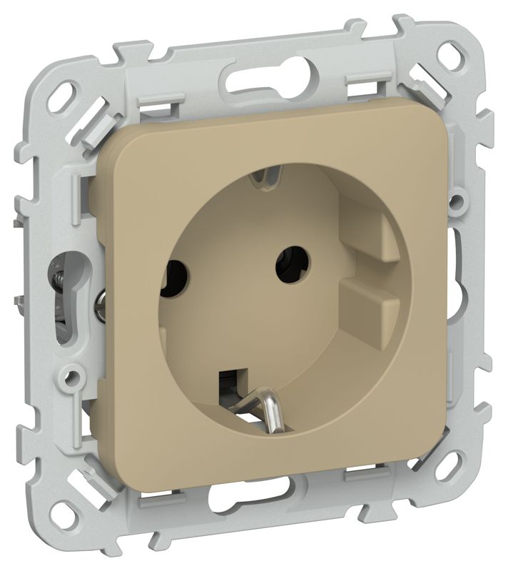 Розетка СП FLITE РС11-1-ФлХ 16А с заземл. без защ. шторок безвинтовое крепление механизм хаки IEK FI-R11-16-1-K59