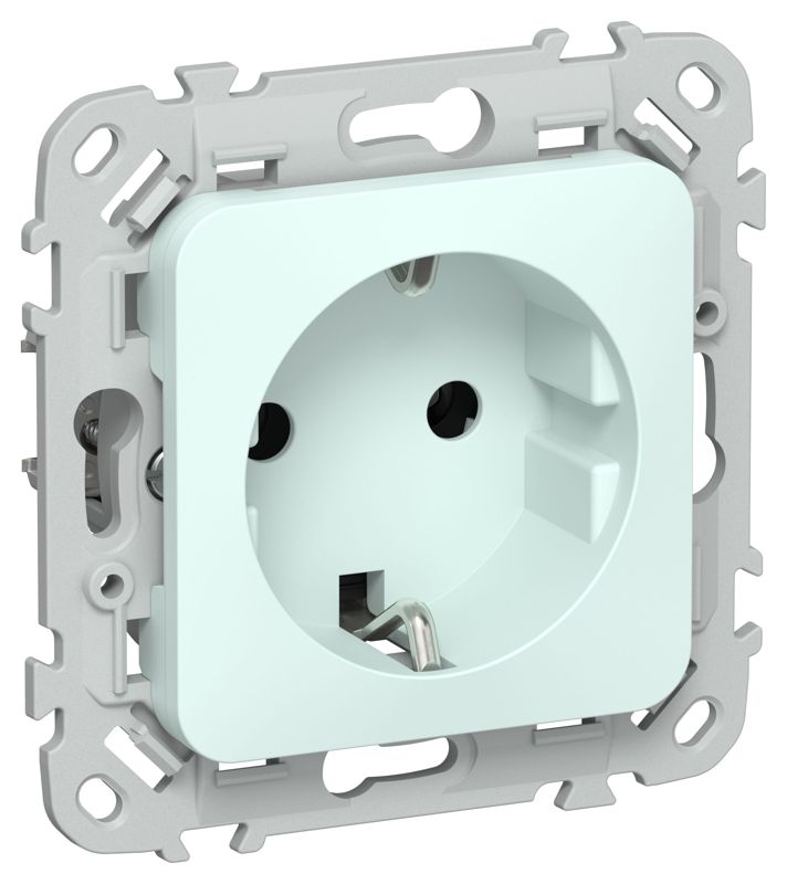 Розетка СП FLITE РС11-1-ФлХЛ 16А с заземл. без защ. шторок безвинтовое крепление механизм холод. лед IEK FI-R11-16-1-K94