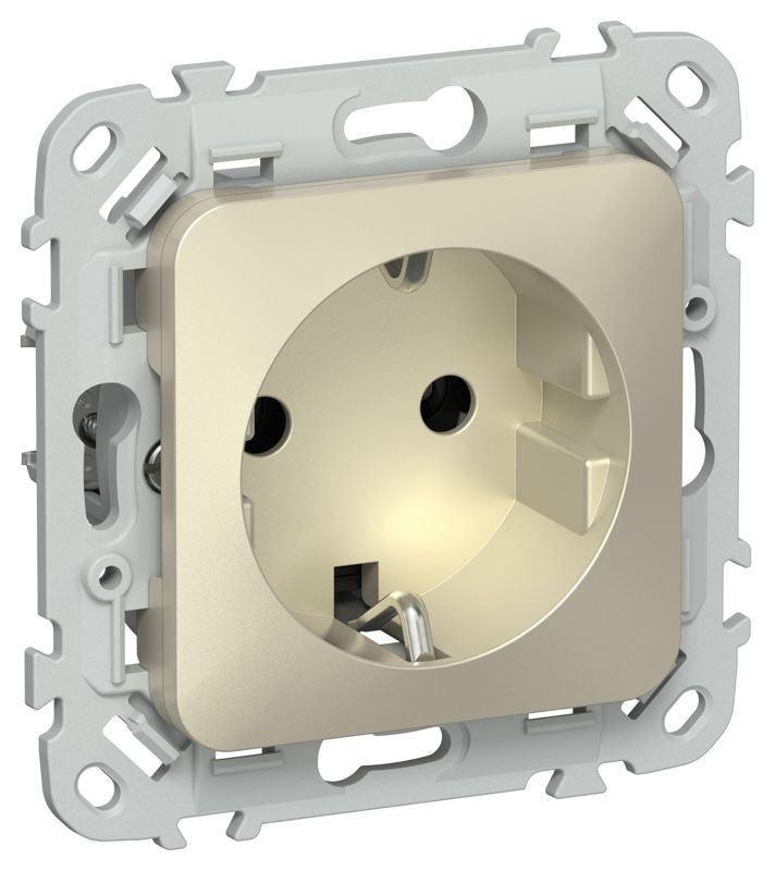 Розетка СП FLITE РС11-1-ФлШ 16А с заземл. без защ. шторок безвинтовое крепление механизм шампань IEK FI-R11-16-1-K37