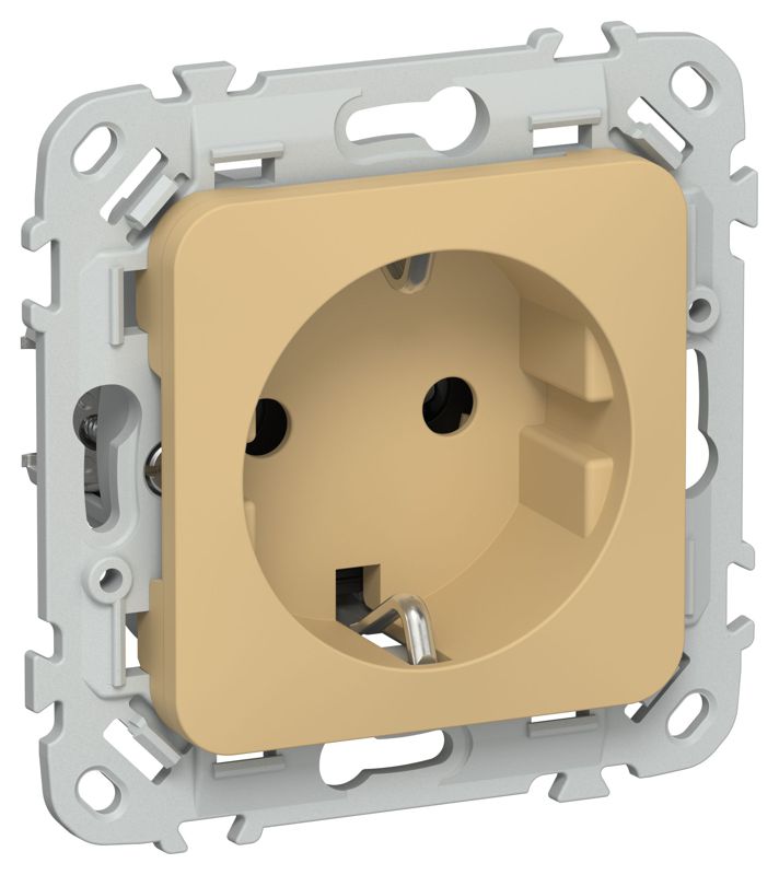 Розетка СП FLITE РС11-1-ФлШм 16А с заземл. без защ. шторок безвинтовое крепление механизм шамуа IEK FI-R11-16-1-K89