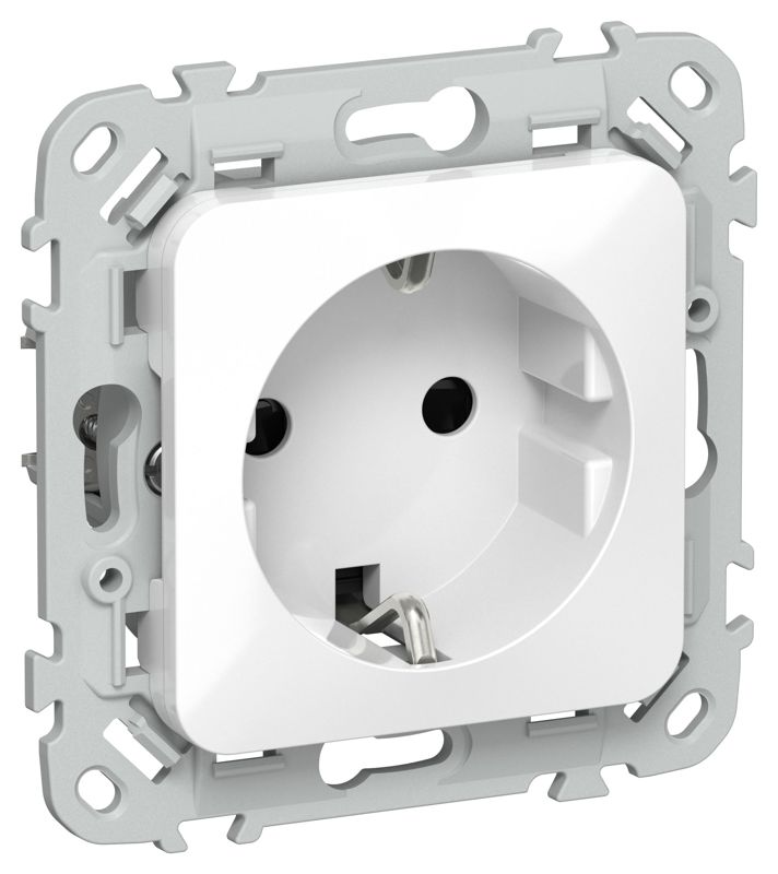 Розетка СП FLITE РСш11-0-ФлБ 16А с заземл. с защ. шторками механизм бел. IEK FI-R14-16-K01