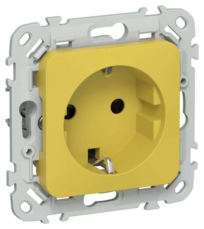 Розетка СП FLITE РСш11-1-ФлЖК 16А с заземл. с защ. шторками безвинтовое крепление механизм желт. карри IEK FI-R14-16-1-K44
