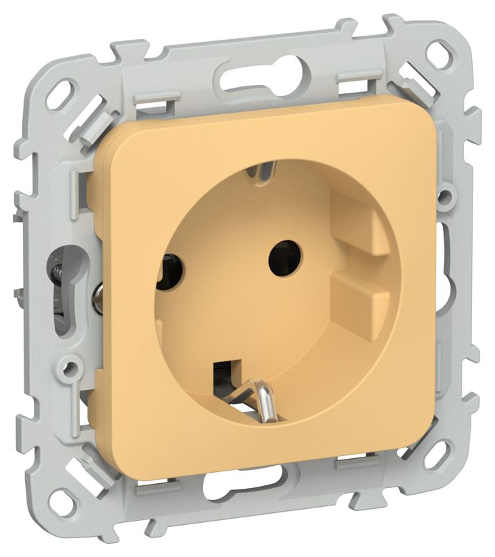 Розетка СП FLITE РСш11-1-ФлЗ 16А с заземл. с защ. шторками безвинтовое крепление механизм золотарник IEK FI-R14-16-1-K90