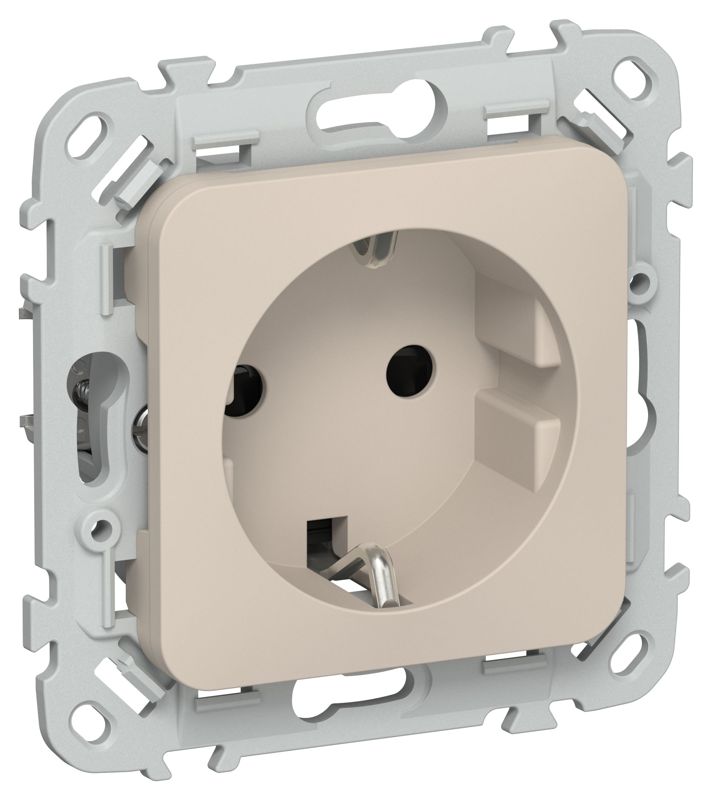 Розетка СП FLITE РСш11-1-ФлЛ 16А с заземл. с защ. шторками безвинтовое крепление механизм льняной IEK FI-R14-16-1-K88