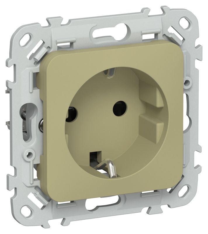 Розетка СП FLITE РСш11-1-ФлО 16А с заземл. с защ. шторками безвинтовое крепление механизм олив. IEK FI-R14-16-1-K26