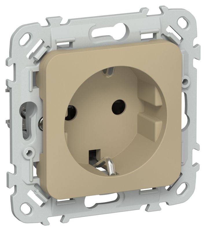Розетка СП FLITE РСш11-1-ФлХ 16А с заземл. с защ. шторками безвинтовое крепление механизм хаки IEK FI-R14-16-1-K59