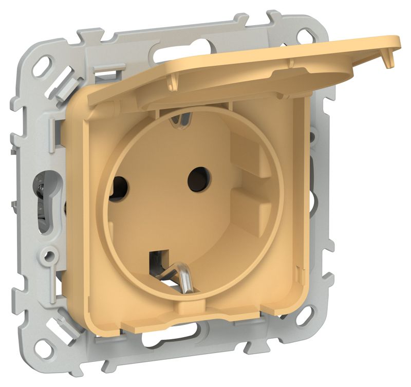 Розетка СП FLITE РСшкр11-1-44-ФлЗ 16А IP44 с заземл. с защ. шторками и крышкой безвинтовое крепление механизм золотарник IEK FI-R16-16-1-44-K90