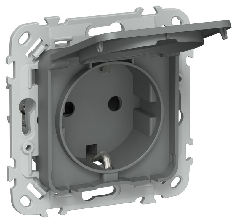 Розетка СП FLITE РСшкр11-1-44-ФлМА 16А IP44 с заземл. с защ. шторками и крышкой безвинтовое крепление механизм мокрый асфальт IEK FI-R16-16-1-44-K80