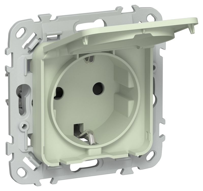 Розетка СП FLITE РСшкр11-1-44-ФлП 16А IP44 с заземл. с защ. шторками и крышкой безвинтовое крепление механизм панг IEK FI-R16-16-1-44-K92