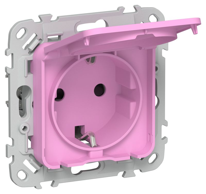 Розетка СП FLITE РСшкр11-1-44-ФлПр 16А IP44 с заземл. с защ. шторками и крышкой безвинтовое крепление механизм пурпур. IEK FI-R16-16-1-44-K99
