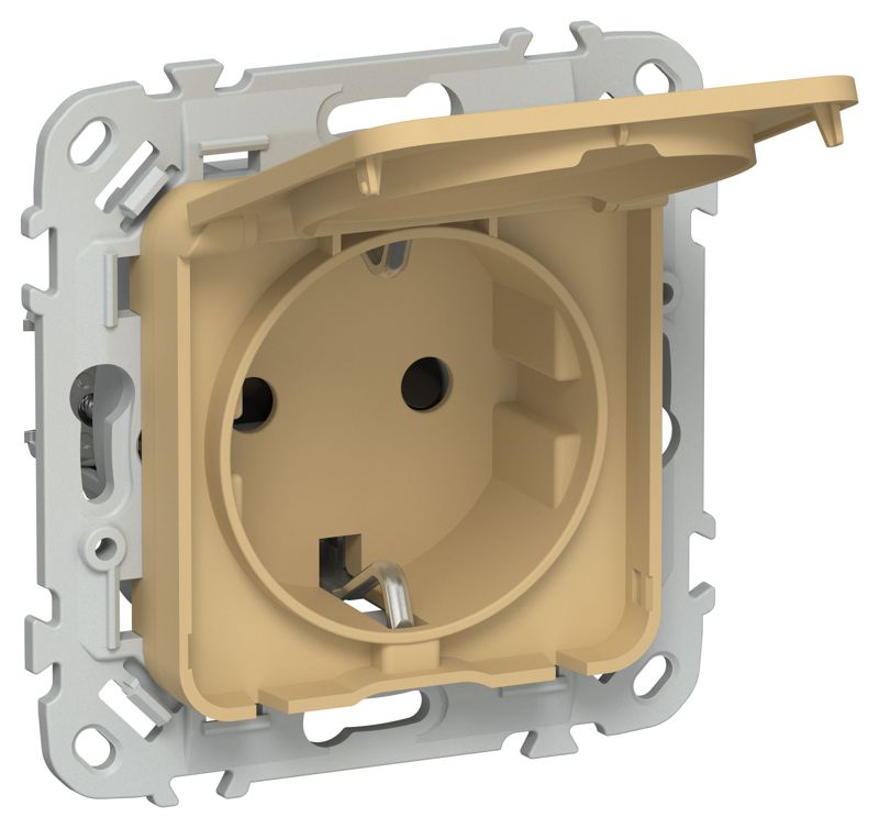 Розетка СП FLITE РСшкр11-1-44-ФлШм 16А IP44 с заземл. с защ. шторками и крышкой безвинтовое крепление механизм шамуа IEK FI-R16-16-1-44-K89