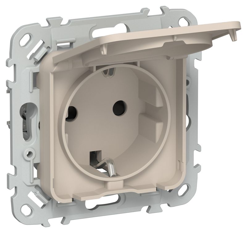 Розетка СП FLITE РСшкр11-0-44-ФлЛ 16А IP44 с заземл. с защ. шторками и крышкой механизм льняной IEK FI-R16-16-44-K88