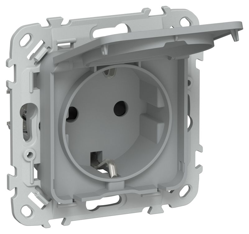 Розетка СП FLITE РСшкр11-0-44-ФлС 16А IP44 с заземл. с защ. шторками и крышкой механизм сер. IEK FI-R16-16-44-K03