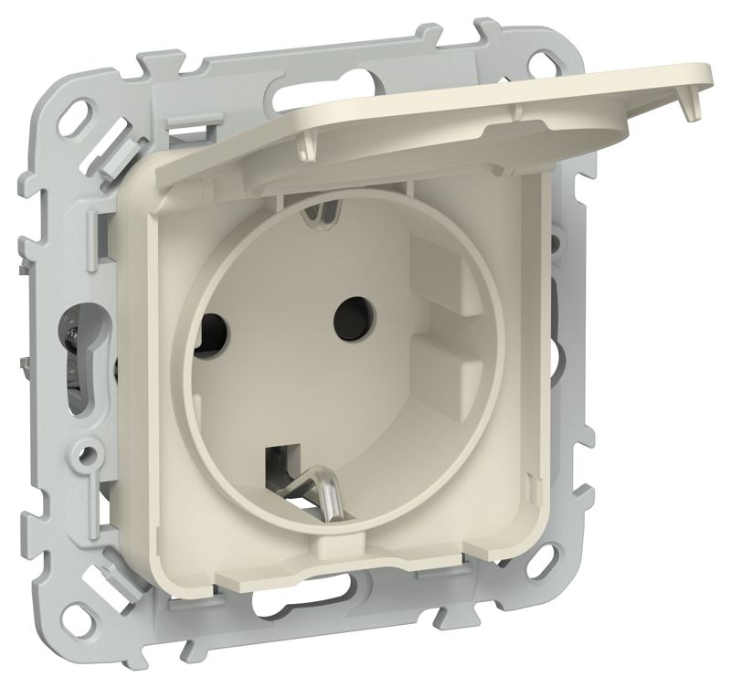 Розетка СП FLITE РСшкр11-0-44-ФлСл 16А IP44 с заземл. с защ. шторками и крышкой механизм сливочный IEK FI-R16-16-44-K86