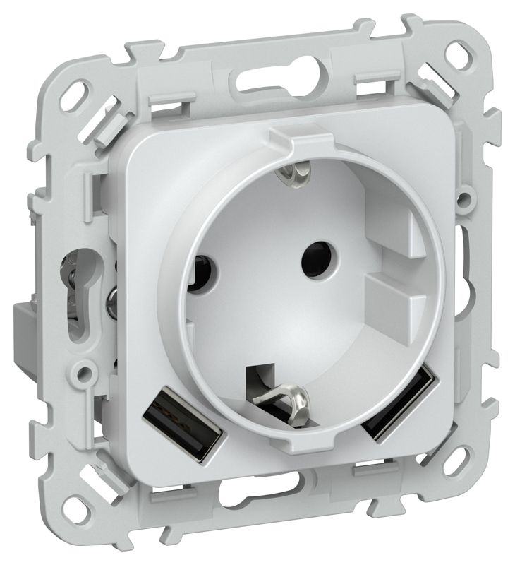 Розетка 1-м СП FLITE РСЮша11-1-ФлЖ 16А с USB A+A 3.1А с заземл. с защ. шторками безвинтовое крепление механизм жемчуж. IEK FI-R14-16-1-U21-D31-K36