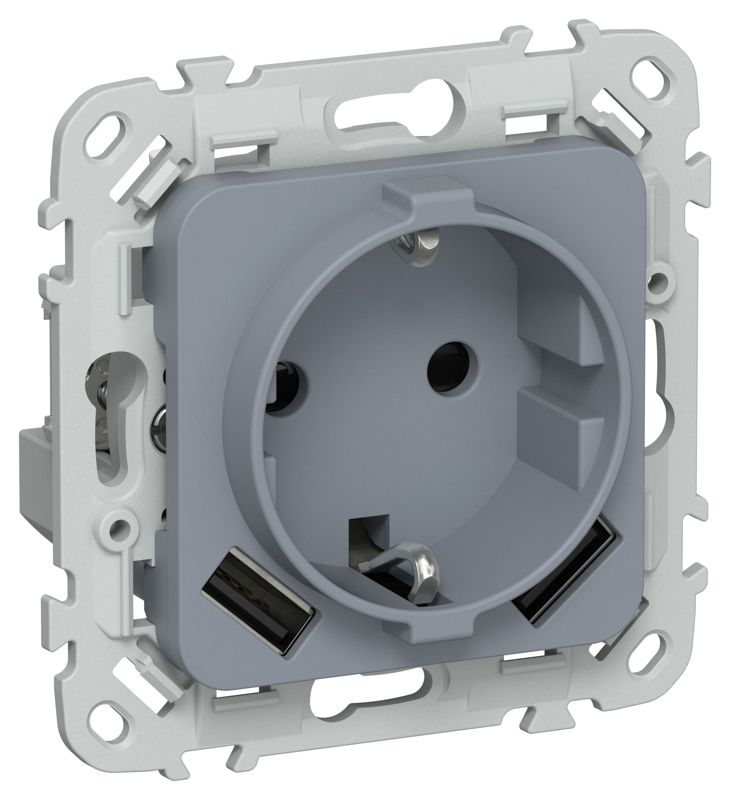 Розетка 1-м СП FLITE РСЮша11-0-ФлМ 16А с USB A+A 3.1А с заземл. с защ. шторками механизм маренго IEK FI-R14-16-U21-D31-K35