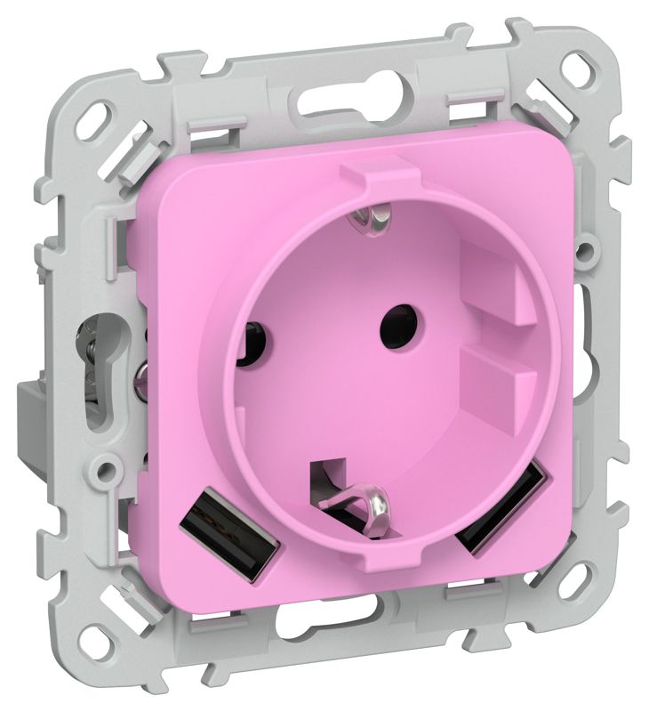 Розетка 1-м СП FLITE РСЮша11-0-ФлПр 16А с USB A+A 3.1А с заземл. с защ. шторками механизм пурпур. IEK FI-R14-16-U21-D31-K99