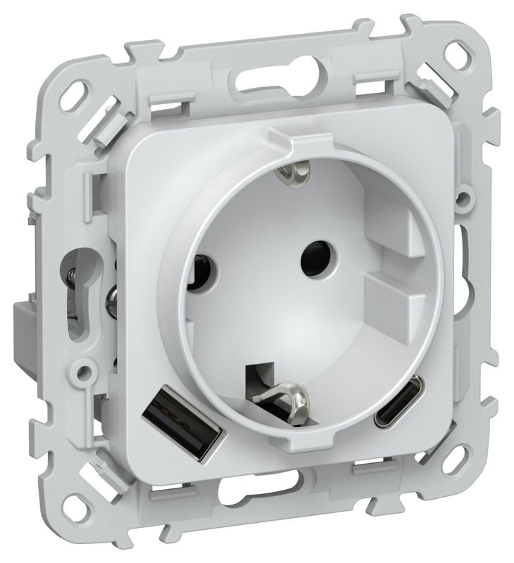 Розетка 1-м СП FLITE РСЮшс11-1-ФлЖ 16А с USB A+C 20Вт с заземл. с защ. шторками безвинтовое крепление механизм жемчуж. IEK FI-R14-16-1-U22-020-K36