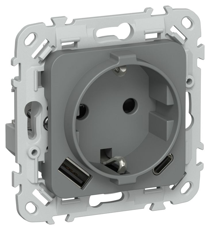 Розетка 1-м СП FLITE РСЮшс11-1-ФлМА 16А с USB A+C 20Вт с заземл. с защ. шторками безвинтовое крепление механизм мокрый асфальт IEK FI-R14-16-1-U22-020-K80