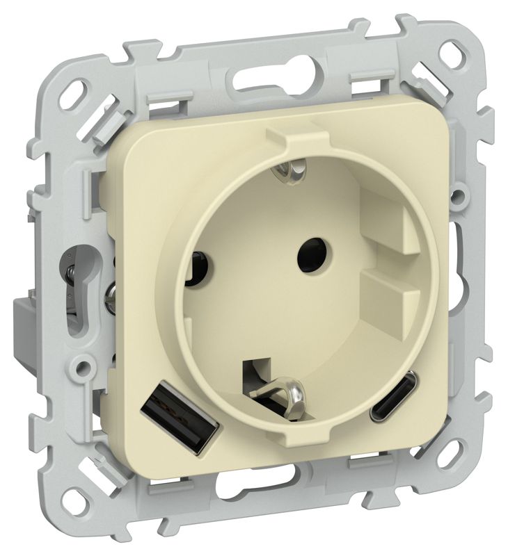 Розетка 1-м СП FLITE РСЮшс11-1-ФлН 16А с USB A+C 20Вт с заземл. с защ. шторками безвинтовое крепление механизм навахо IEK FI-R14-16-1-U22-020-K87