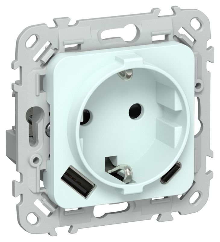 Розетка 1-м СП FLITE РСЮшс11-1-ФлХЛ 16А с USB A+C 20Вт с заземл. с защ. шторками безвинтовое крепление механизм холод. лед IEK FI-R14-16-1-U22-020-K94