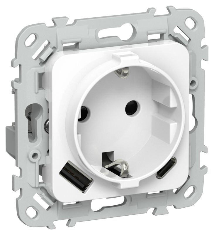 Розетка 1-м СП FLITE РСЮшс11-0-ФлБ 16А с USB A+C 20Вт с заземл. с защ. шторками механизм бел. IEK FI-R14-16-U22-020-K01