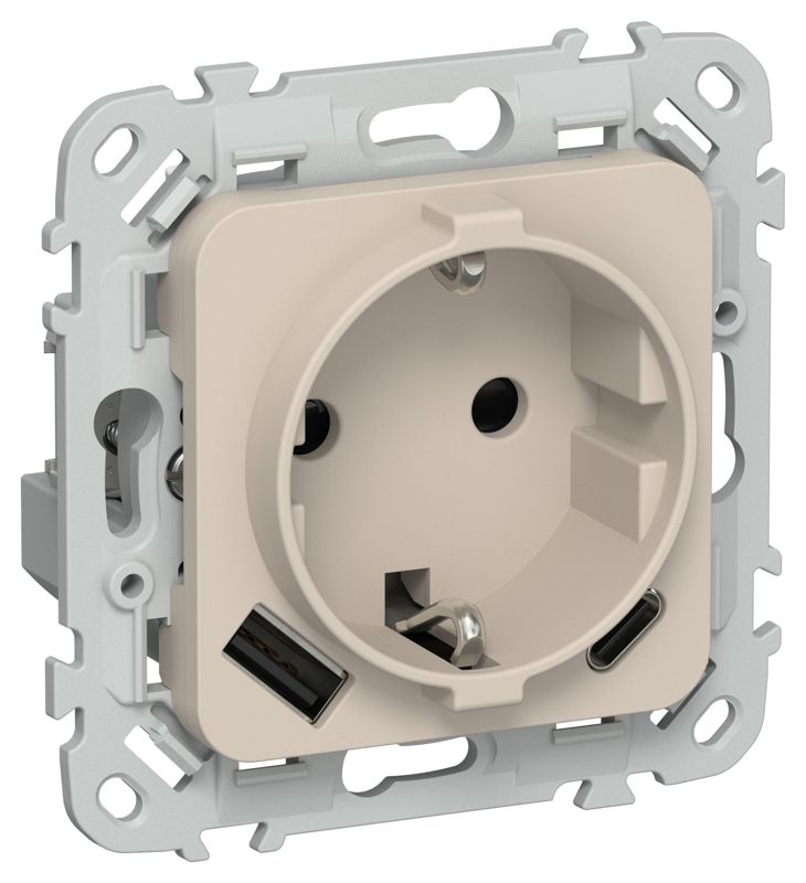 Розетка 1-м СП FLITE РСЮшс11-0-ФлЛ 16А с USB A+C 20Вт с заземл. с защ. шторками механизм льняной IEK FI-R14-16-U22-020-K88