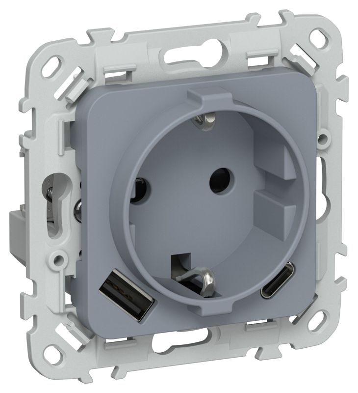 Розетка 1-м СП FLITE РСЮшс11-0-ФлМ 16А с USB A+C 20Вт с заземл. с защ. шторками механизм маренго IEK FI-R14-16-U22-020-K35