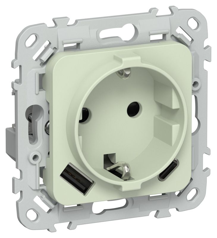 Розетка 1-м СП FLITE РСЮшс11-0-ФлП 16А с USB A+C 20Вт с заземл. с защ. шторками механизм панг IEK FI-R14-16-U22-020-K92