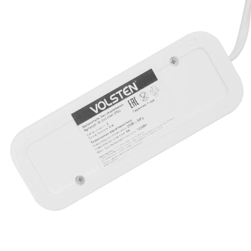 Удлинитель без заземления Si 3 x3 модель Р16-010/УХ6 3м 6А 1300Вт Volsten 14224