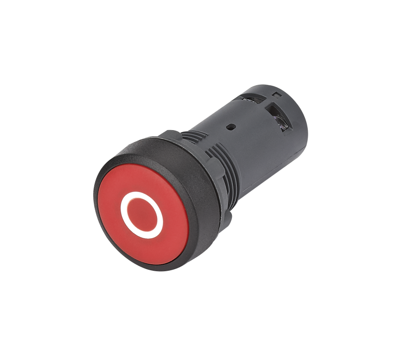 Кнопка моноблочная SB7 22мм с возвратом с маркировкой "O" пластик 1НО+1НЗ IP65 красн. SE SB7NA4532