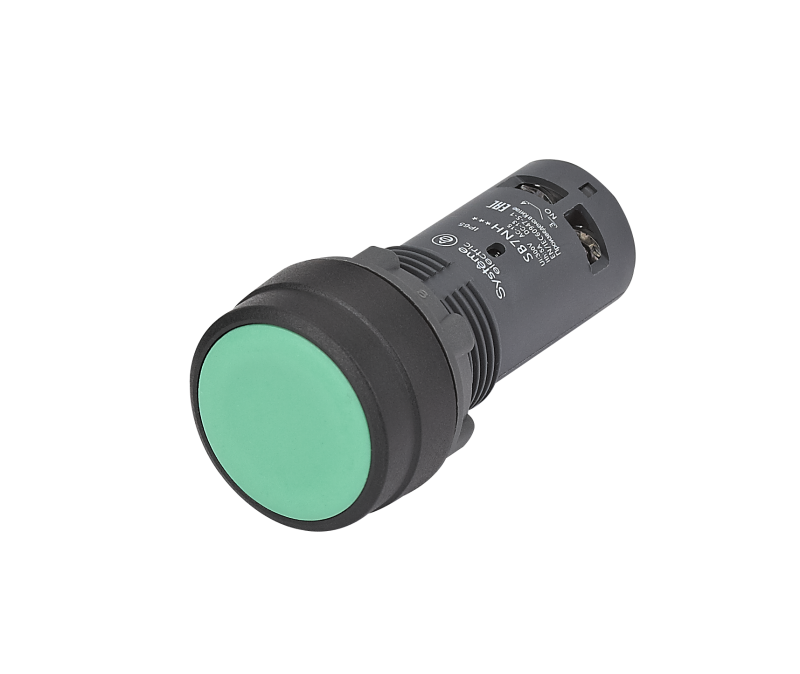 Кнопка моноблочная SB7 22мм с фиксацией пластик 1НО+1НЗ IP65 зел. SE SB7NH35