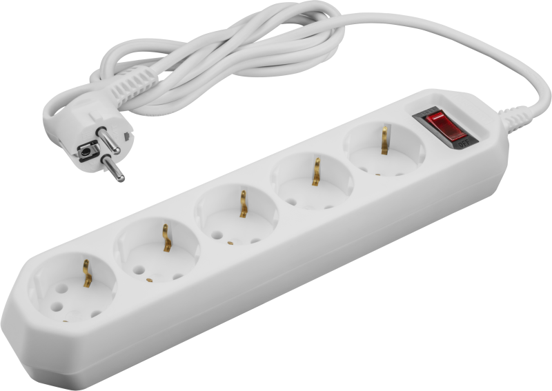 Удлинитель с сетевым фильтром 5х1.8м 10А IP20 2.2кВт ПВС 3х0.75 с выкл. с инд. сети бел. ОНЛАЙТ 90777