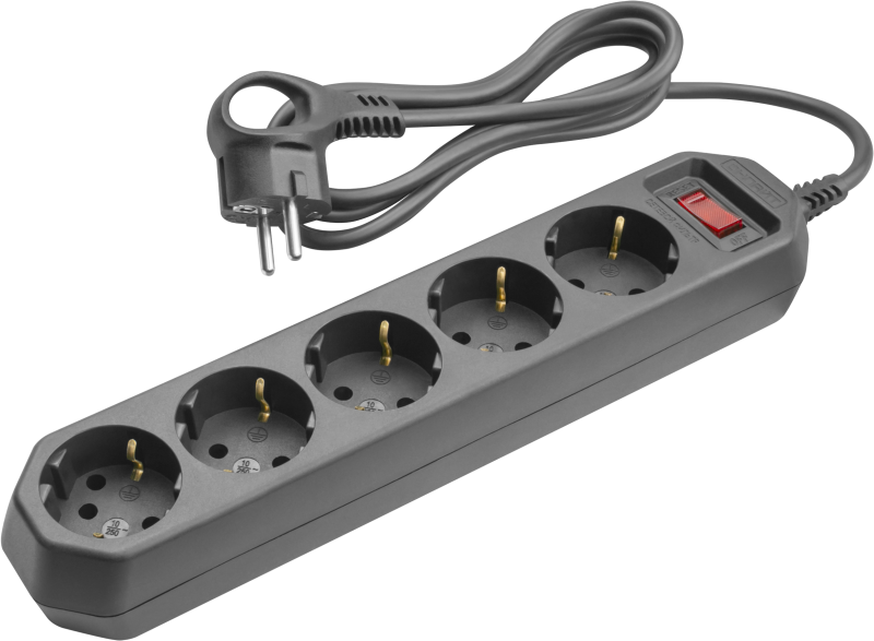 Удлинитель с сетевым фильтром 5х3м 10А IP20 2.2кВт ПВС 3х0.75 с выкл. с инд. сети черн. ОНЛАЙТ 90780