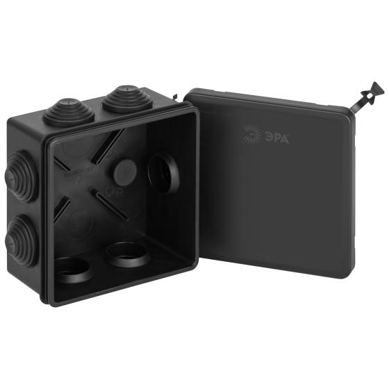 Коробка распаячная ОП 100х100х55мм IP55 с гермовводами 7 входов прямой монтаж черн. KOR-100-100-55-7gv-MP-B Эра Б0069880