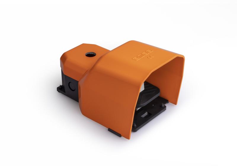 Педаль одиночная 1НО+1НЗ 250В AC 4А IP65 основание для рукояти; с защ. кожухом алюм. оранж. EMAS PDKA11BX10T