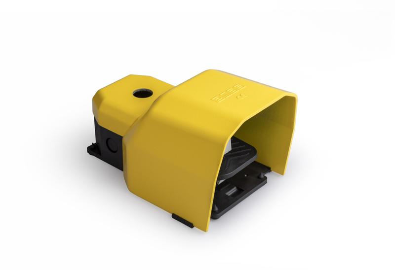 Педаль одиночная 2х(1НО+1НЗ) + 2х(1НО+1НЗ) 250В AC 4А IP65 2 скорости; основание для рукояти; с защ. кожухом алюм. желт. EMAS PDKA11VX20