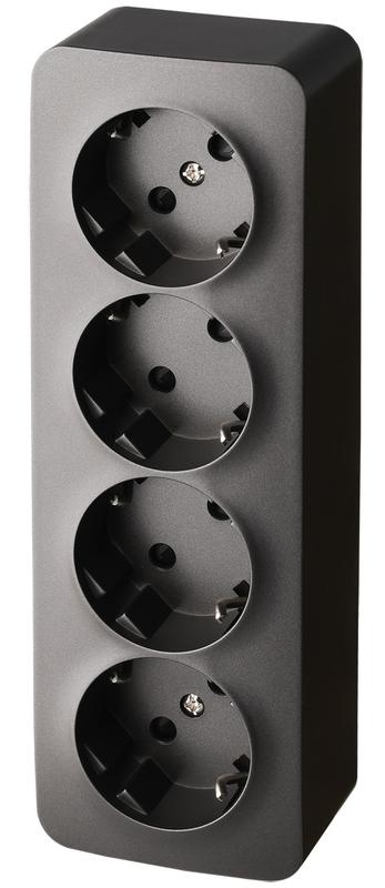 Розетка 4-м ОП 16А IP20 с заземл. защ. шторки антрацит Jasmart FS5508B