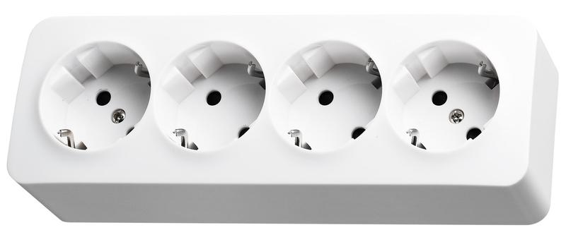 Розетка 4-м ОП 16А IP20 с заземл. защ. шторки бел. Jasmart FS5508W