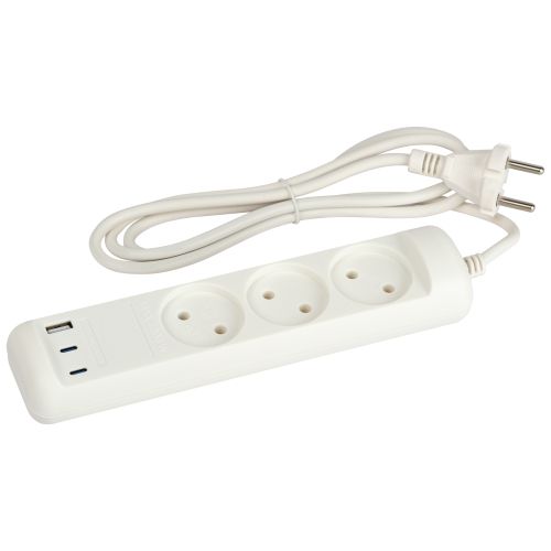 Удлинитель электрический U-3-1.5m-USB-W 3 розетки + 3xUSB A+C 1.5м 10А бел. Эра Б0069075