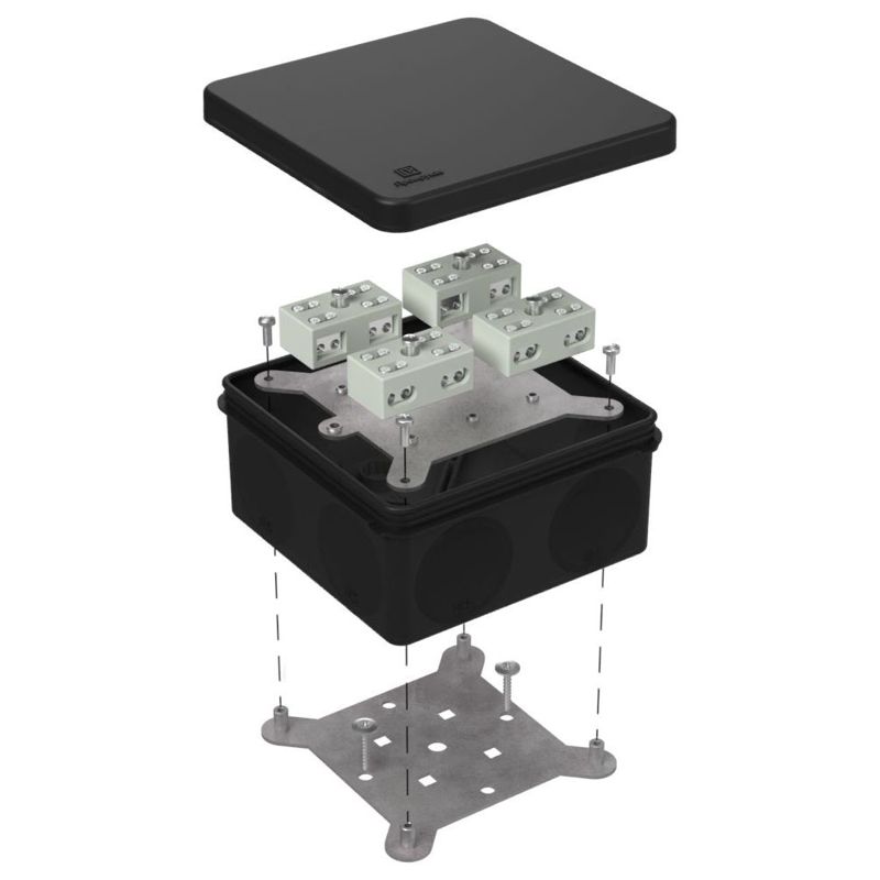 Коробка огнестойкая разветвительная ОП 100х100х50мм Е15-Е60 двухкомпонентн. RAL9005 Промрукав 60-0300-9005-FR6.0-4-8-Р